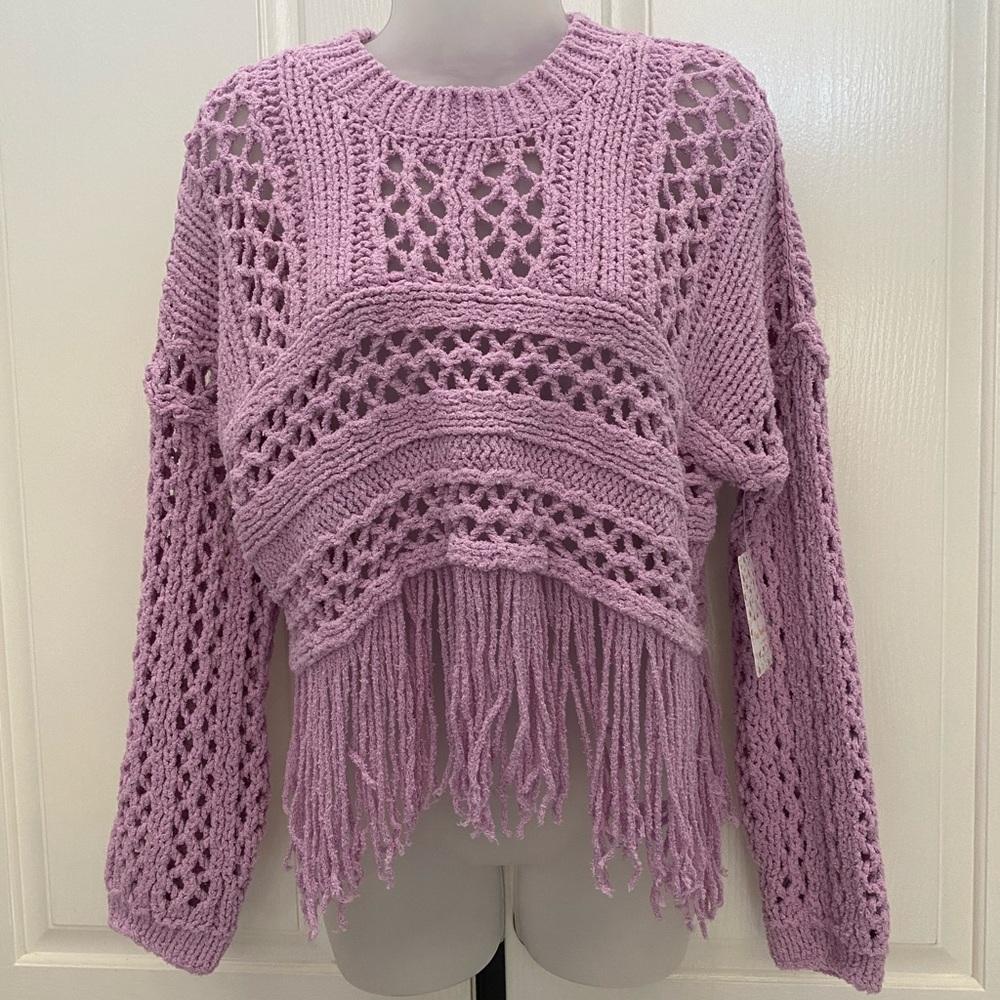 NEW wTag-FREE PEOPLE Lilac Fringe Sweater XS - Picture 1 of 3